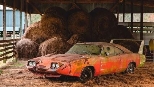 abandoned car in barn Dodge Charger Daytona